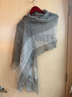 Boho Striped Raw Edge Scarf • 100% Linen Feel • Oversized Gauze Shawl
